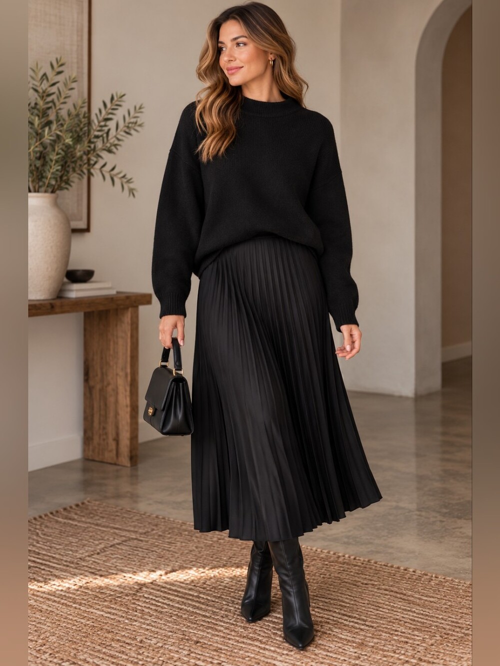 1. State Black Pleated Midi Skirt